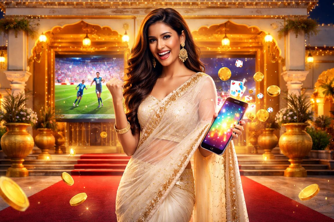Indian woman using casino app on smartphone