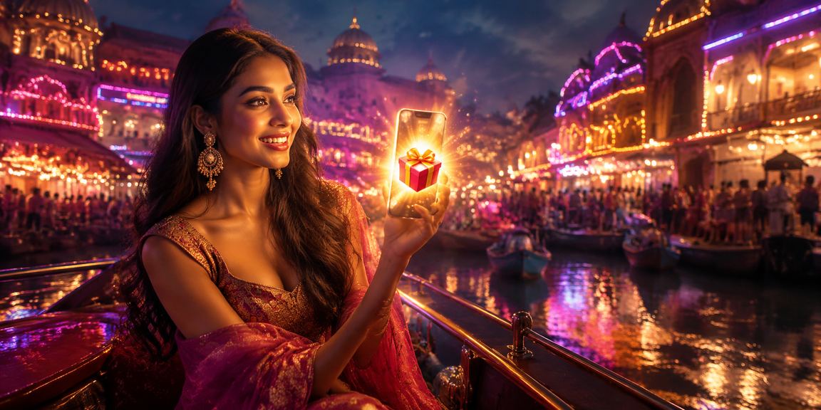 Neon lights casino app on mobile phone in India